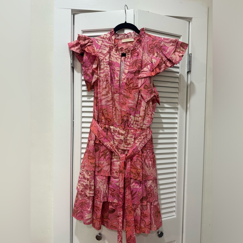 Ulla Johnson Pink & Coral Floral Tiered Mini Dress